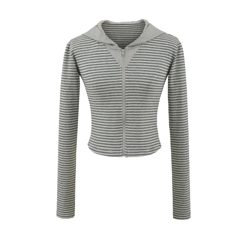 خريف نمط جديد مثير شريط هوديي المرأة قصيرة تناسب سستة مفتوحة سترة عارضة أعلى التخسيس مريحة تنفس الشارع الشهير #5