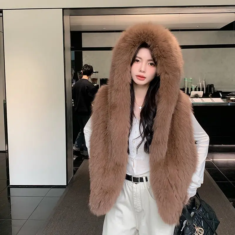 Thickened Vest Double-sided Fluffy Big White Bear Imported Fox Hair Fashion Thickened Big Hat Vest Exquisite Simple Personality