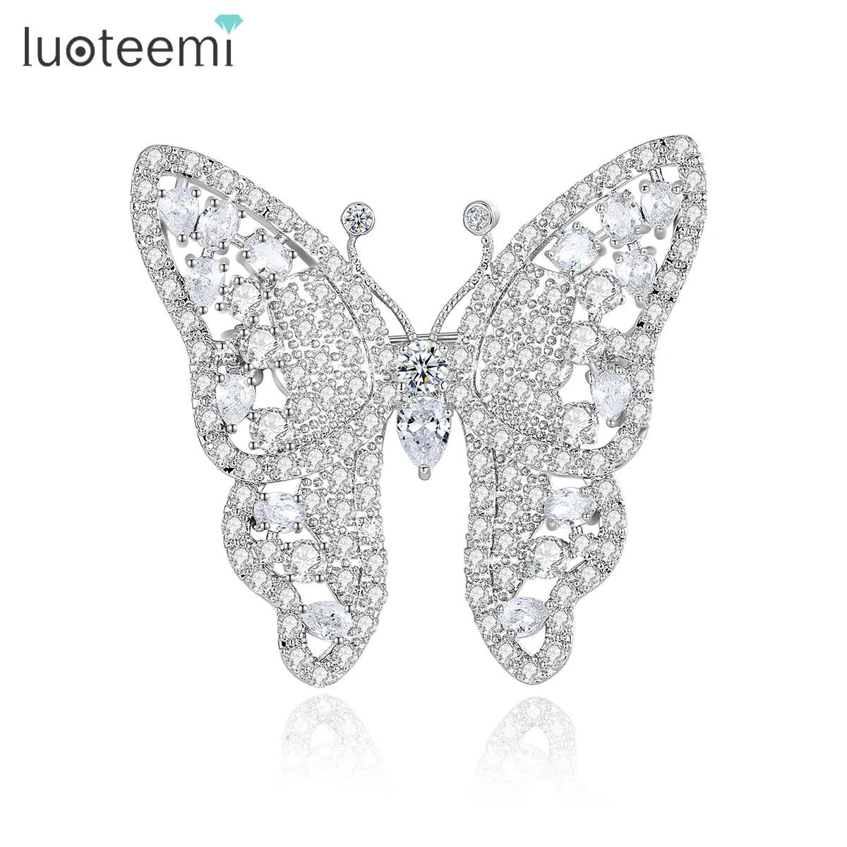 

LUOTEEMI Luxury AAA+ Cubic Zirconia Butterfly Clothes Brooch for Women Bridal Wedding Party Dress Accessories Christmas Gifts