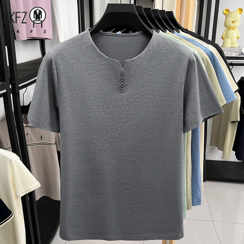 Herren-T-Shirt mit kurzem Henley-Ausschnitt, lässige Oberteile mit Knöpfen, bequeme, leichte T-Shirts für Herren, tägliche Freizeitoutfits