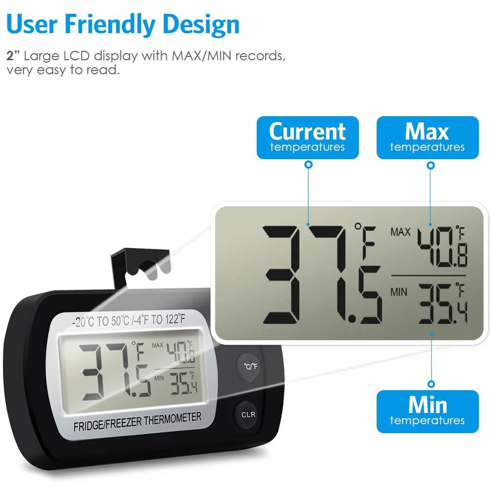 Termómetro magnético para refrigerador, herramienta de cocina con pantalla LCD, medidor de temperatura