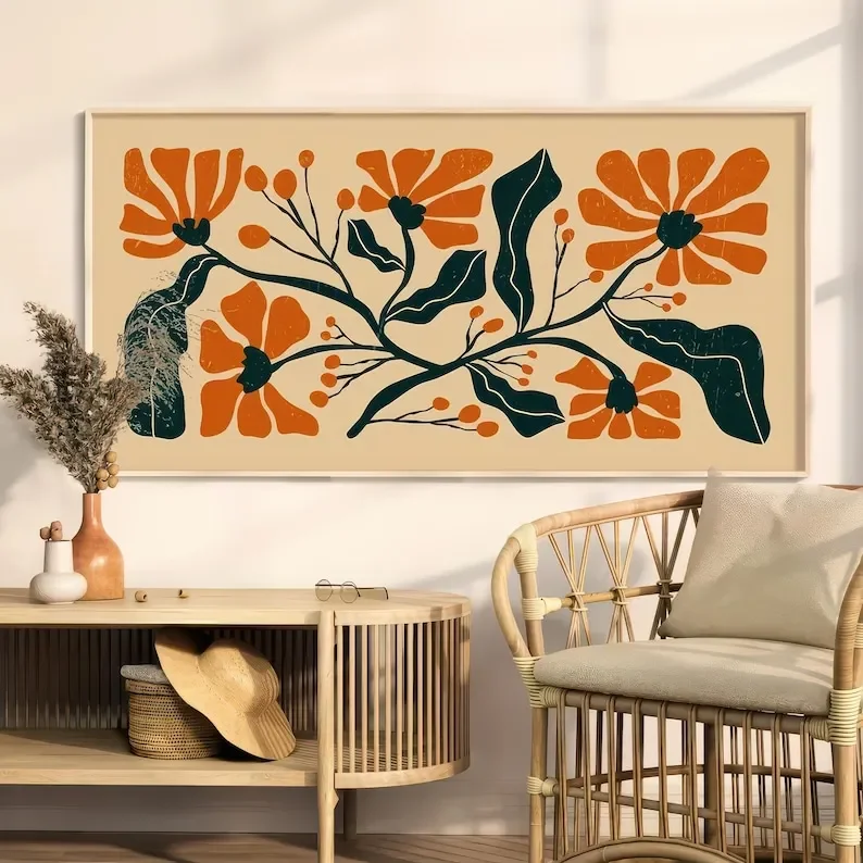 Modern Abstract Boho Floral Canvas Wall Art Print Frameless Panoramic Canvas Artworks Poster for Living Room & Bedroom Decortion