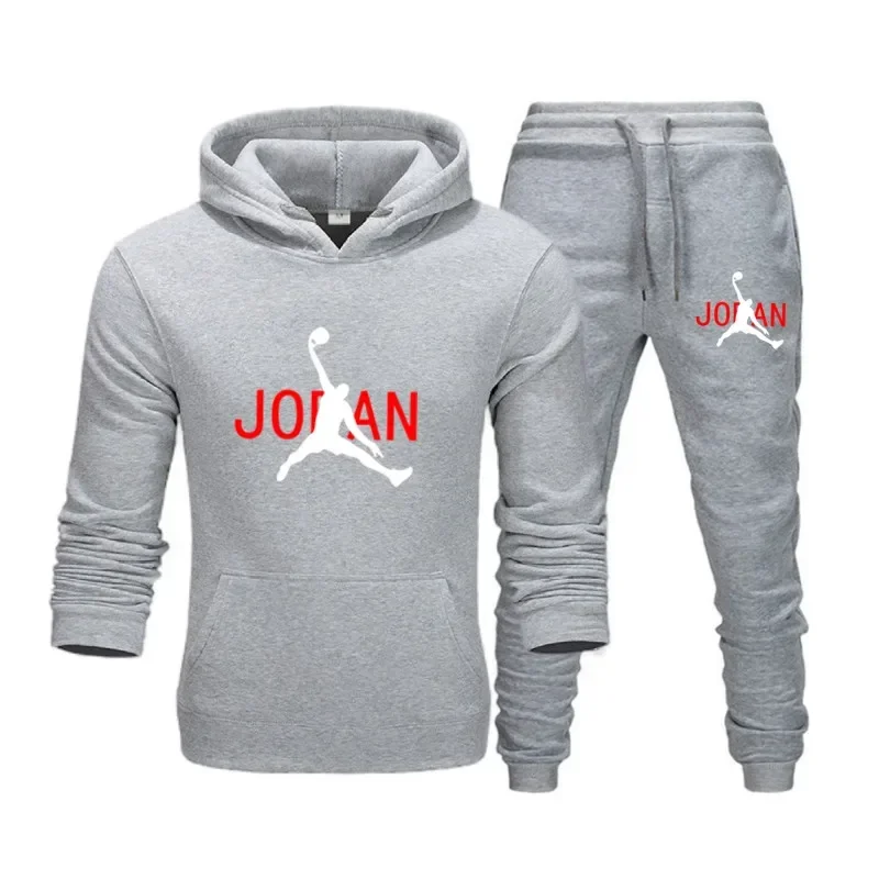 Fashion 2024 Autumn winter men's sports hoodie + sweatpants two-piece set, new outdoor basketball men's casual pullover suit