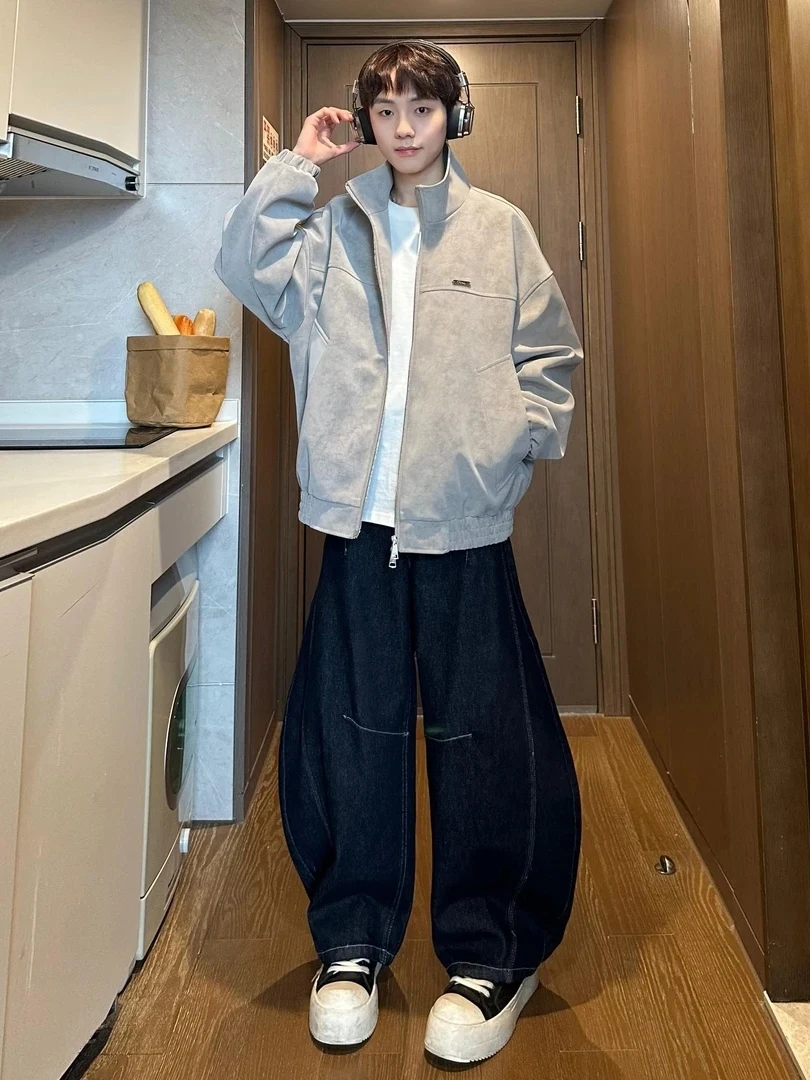 

American Retro Dyed Leather Jaet Men's Spring ort Motorcycle Clothes Matte Fini Stand Collar Loose Fit Polyester