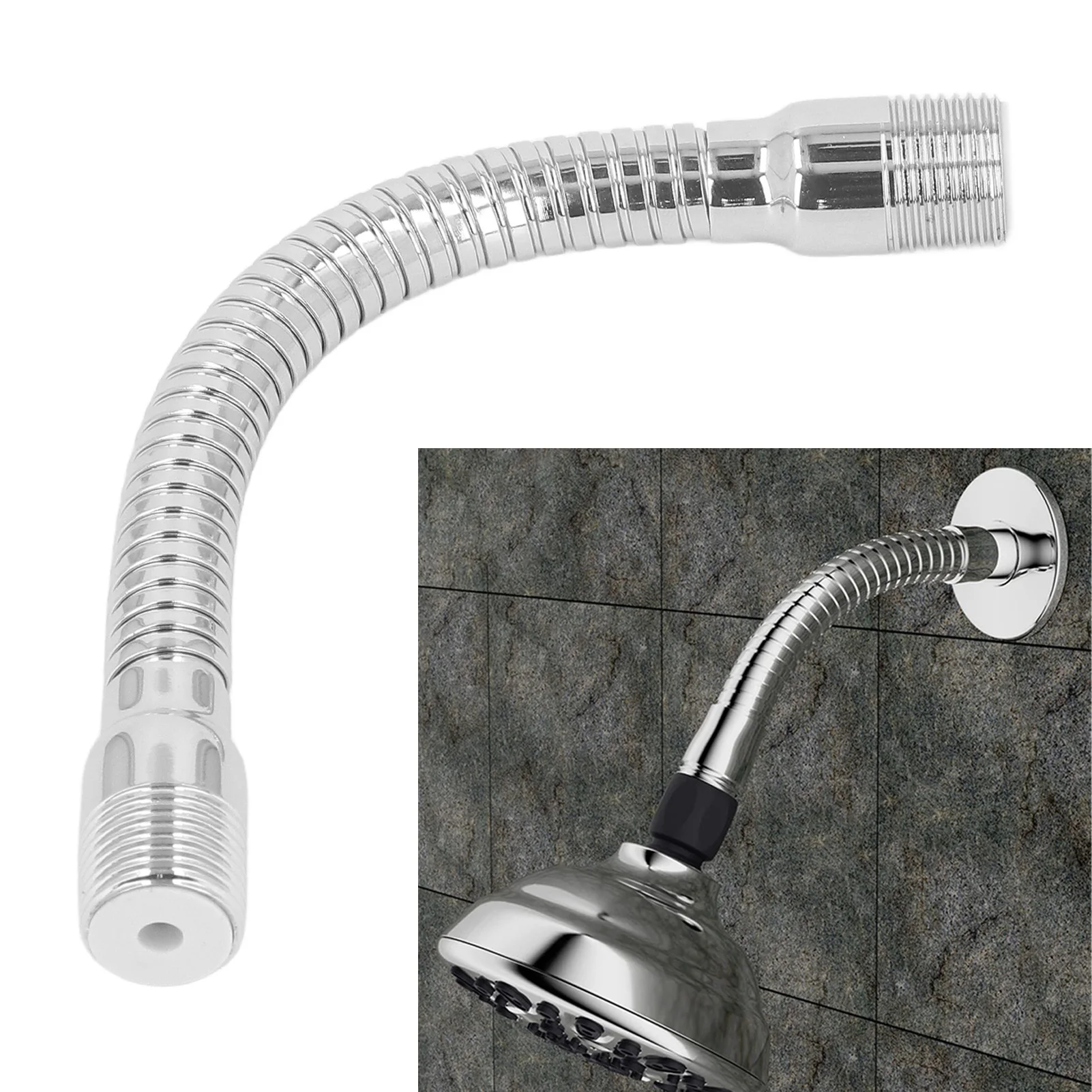 

Adjustable Shower Head Extension Arm with Flange Rotating Swiveling Shower Head Arm Bathroom Accessories