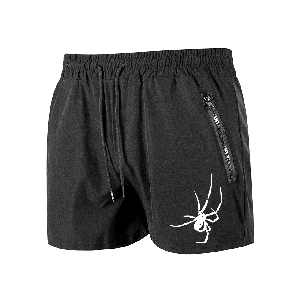 

Men's Summer Quick Drying Athletic Shorts With Spider Print Zipper Pockets And Drawstring Closure Suitable For Fitness Training