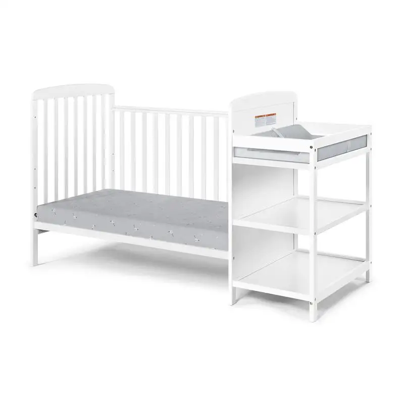Combo berceau et changeur convertibles 3 en 1, finition blanche, hauteurs de matelas réglables, design peu encombrant, crèche élégante