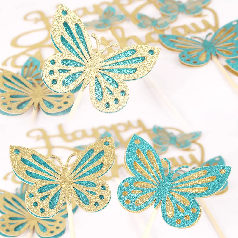 13Pcs Happy Birthday Butterfly Cake Topper Birthday Party Cake Decoration Simulation Butterflies Party Supplies Cake Insert