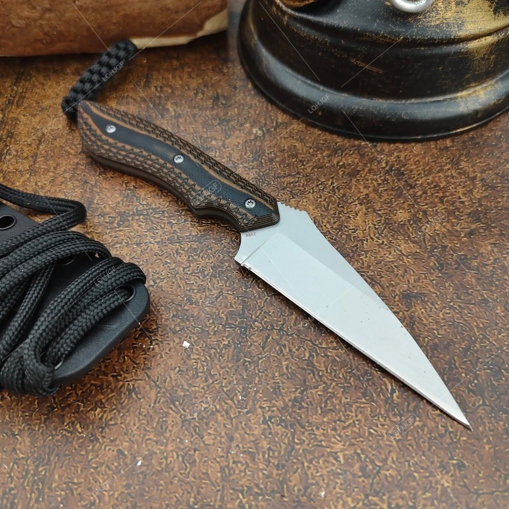 S.P.E.W. 2388 Small Straight Knife with K Sheath Outdoor Portable Fishing Necklace Knives with Lanyard Camping Picnic EDC Tools
