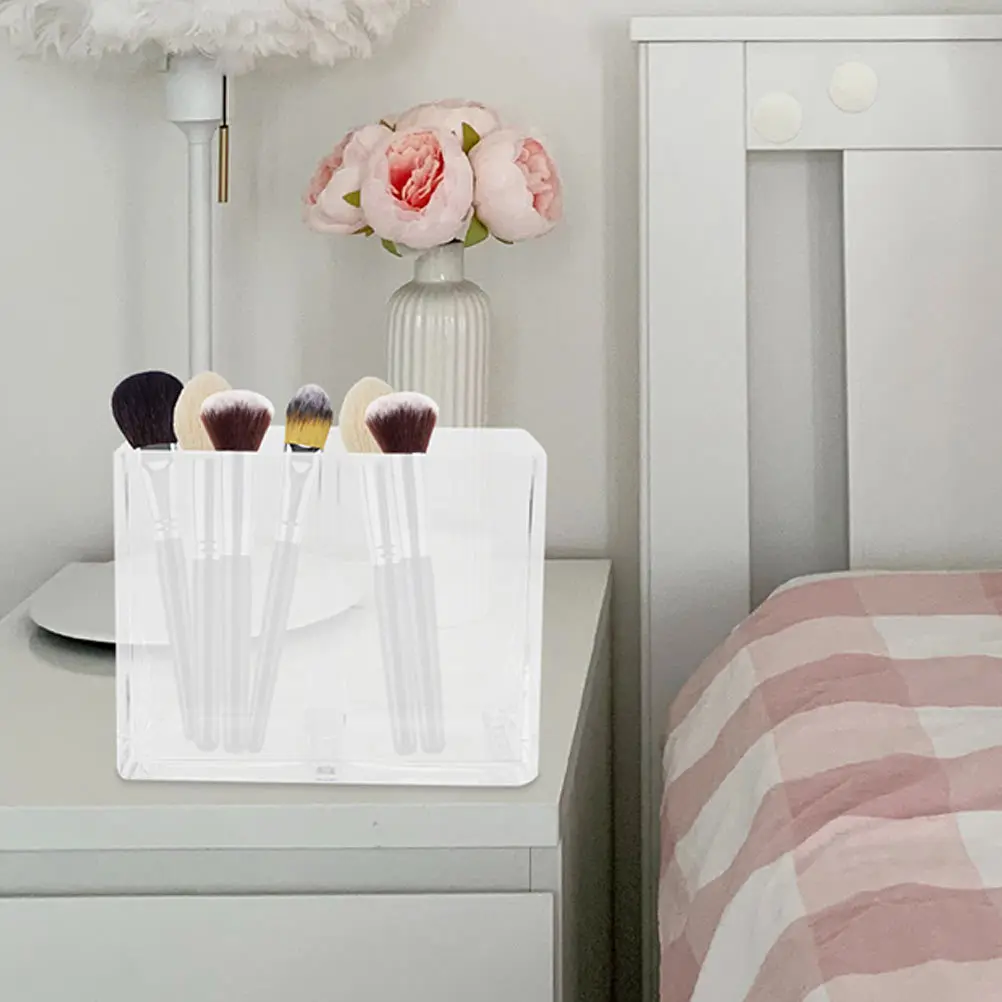 

2Pcs Desktop Pen Holder Stable Acrylic Pot Practical for Makeup Brushes Pencils Rulers Brush Holder Brush Container