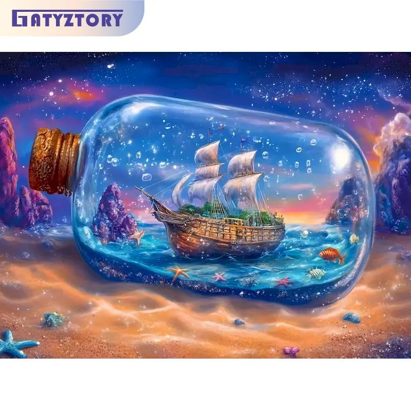 

GATYZTORY Oil Painting By Numbers Drift Bottle DIY Pictures By Number Kits Hand Painted Paintings Drawing On Canvas Home Decor