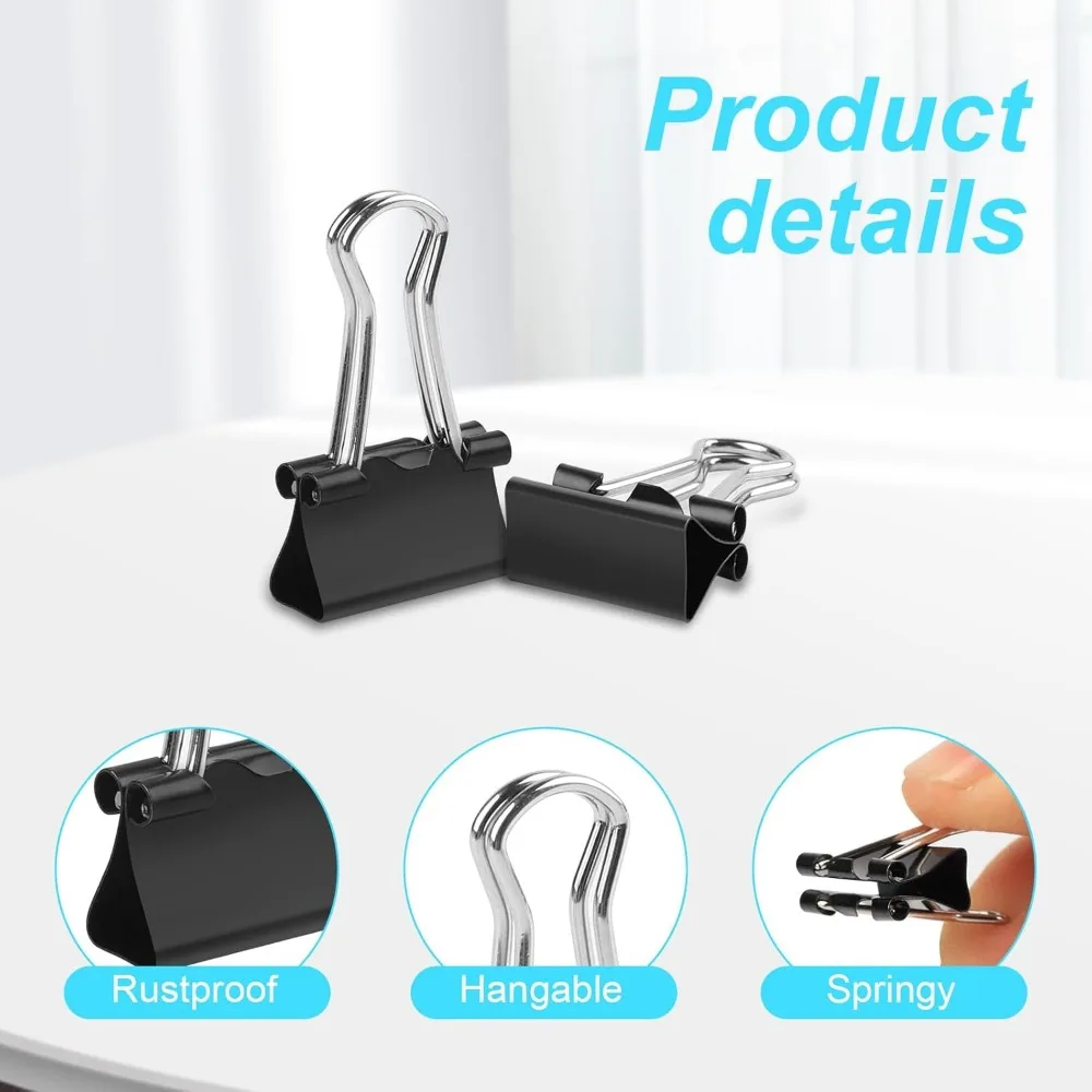 120 Pcs Mini Binder Clips, Small Binder Clips Black, 15mm Paper Clips for Office