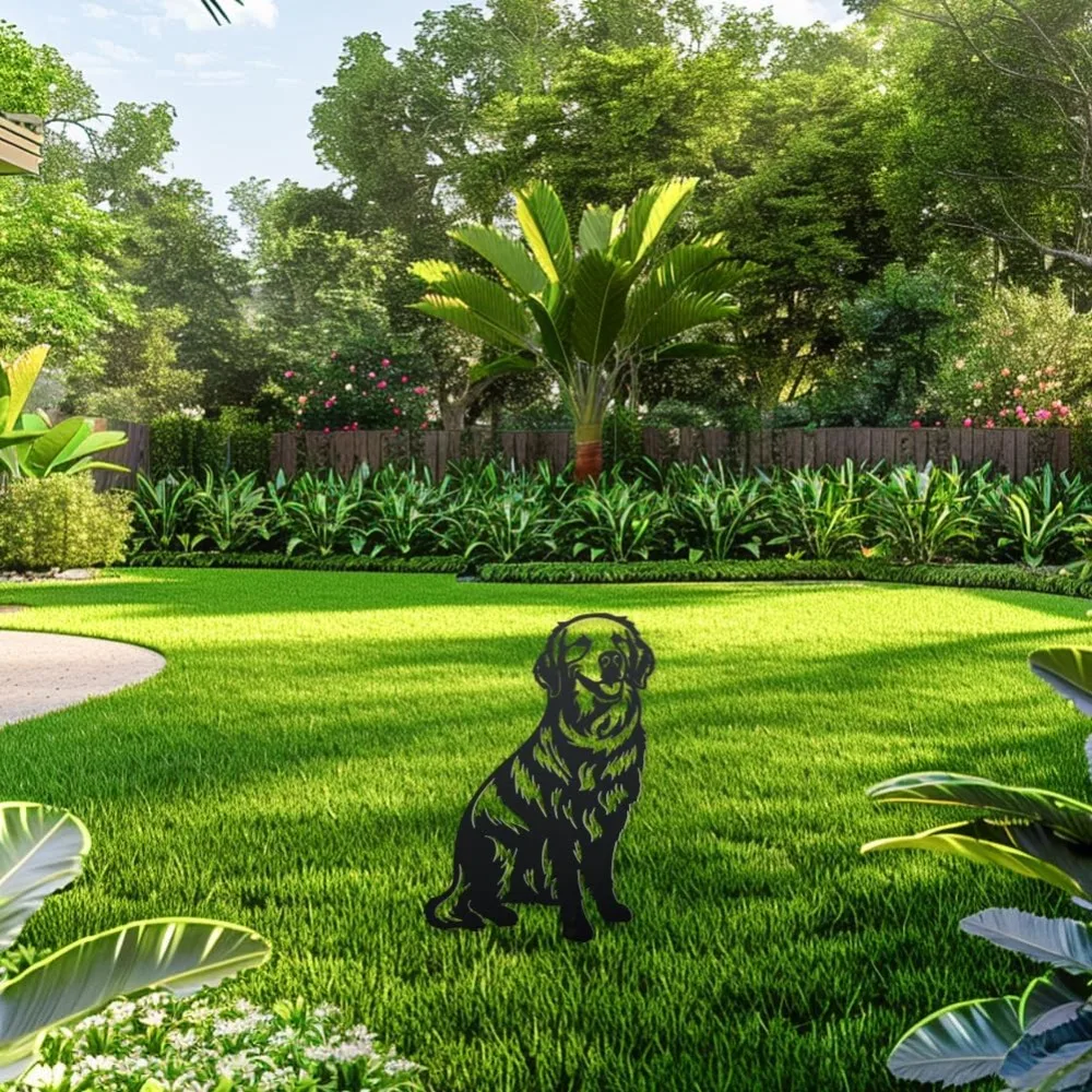 CIFBUY Golden Retriever Metal Garden Stake Black Iron Art Outdoor Sculpture Stand Waterproof Durable Wall Decor
