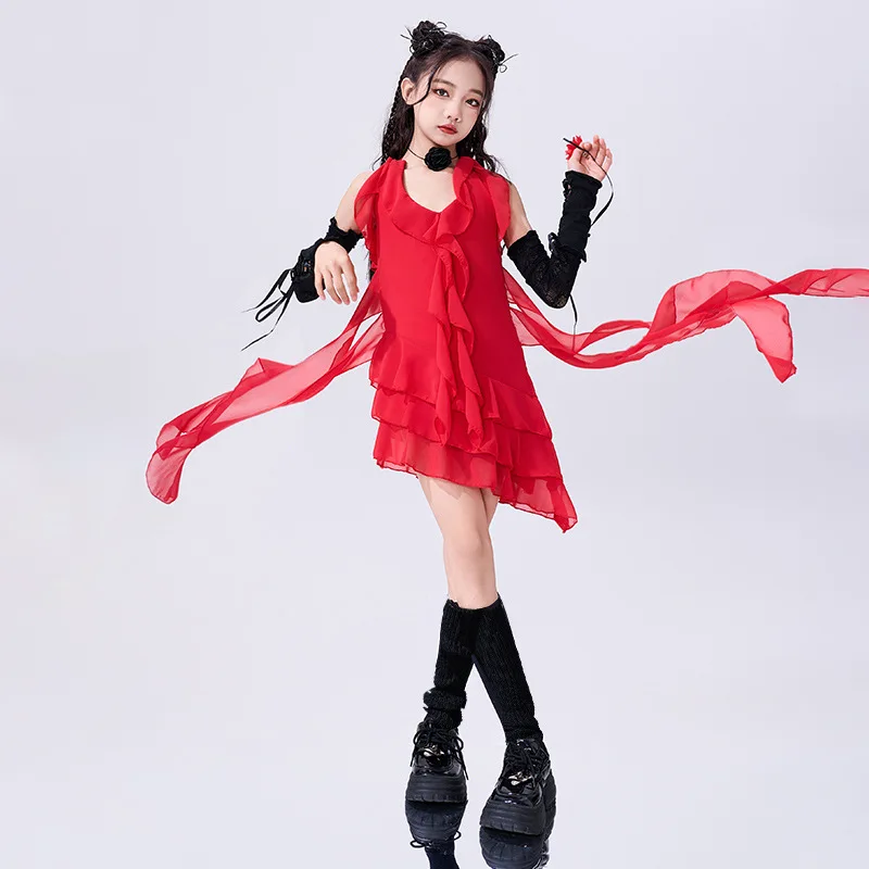 

Girl's Jazz Dance Costume Fashionable Girl's Autumn/Winter Jazz Dance Street Dance Set Group New Year's Day Performance Dress