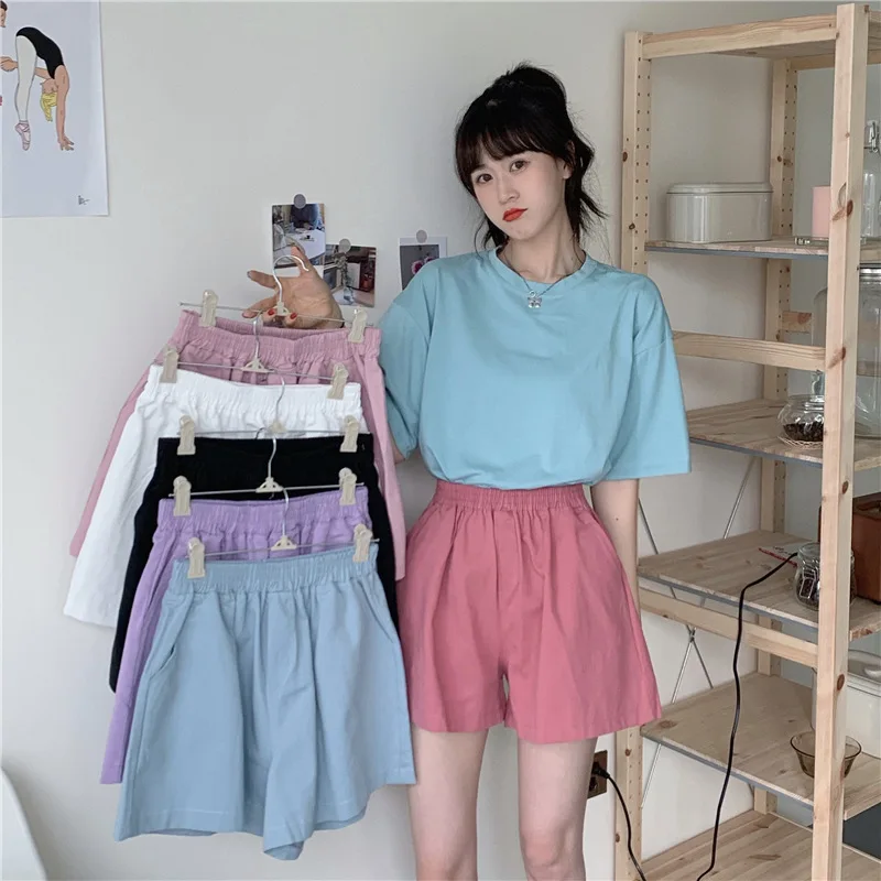 

Shorts Summer Female 2024 Fresh Pants A-line Wide Leg Shorts Loose Candy Colour High Waist Casual Trousers Women's Clothing traf