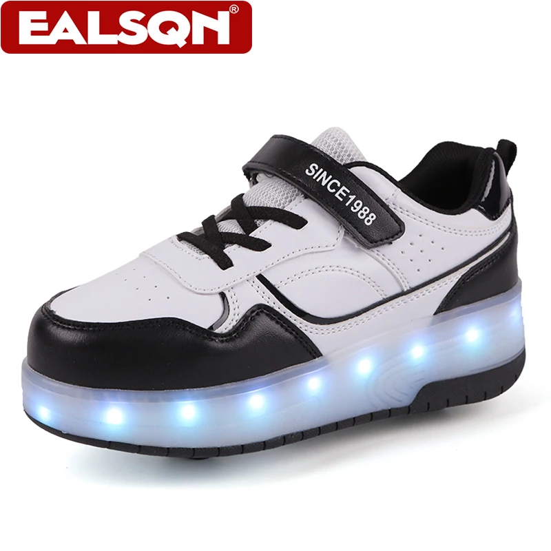 New Children's LED Light Up Roller Skates Shoes Double-Wheel Design with Velcro Sports Walking Skates For Boys & Girls Gifts