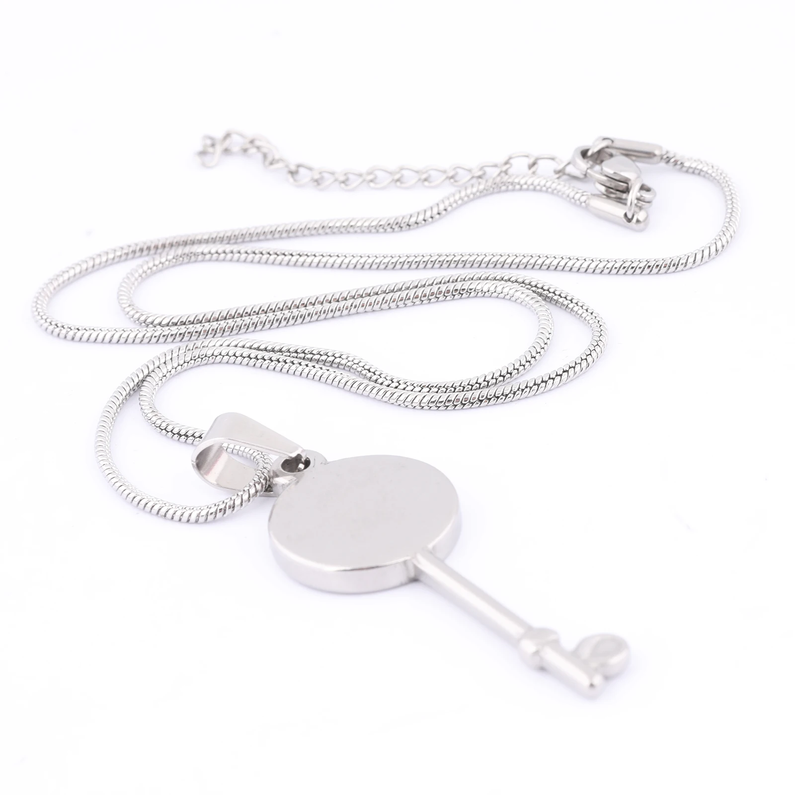 2pcs Stainless Steel Key Charm Necklace Bezel Blanks Fit 14mm Cabochon Pendant Base Setting Trays Diy Jewelry Making Supplies