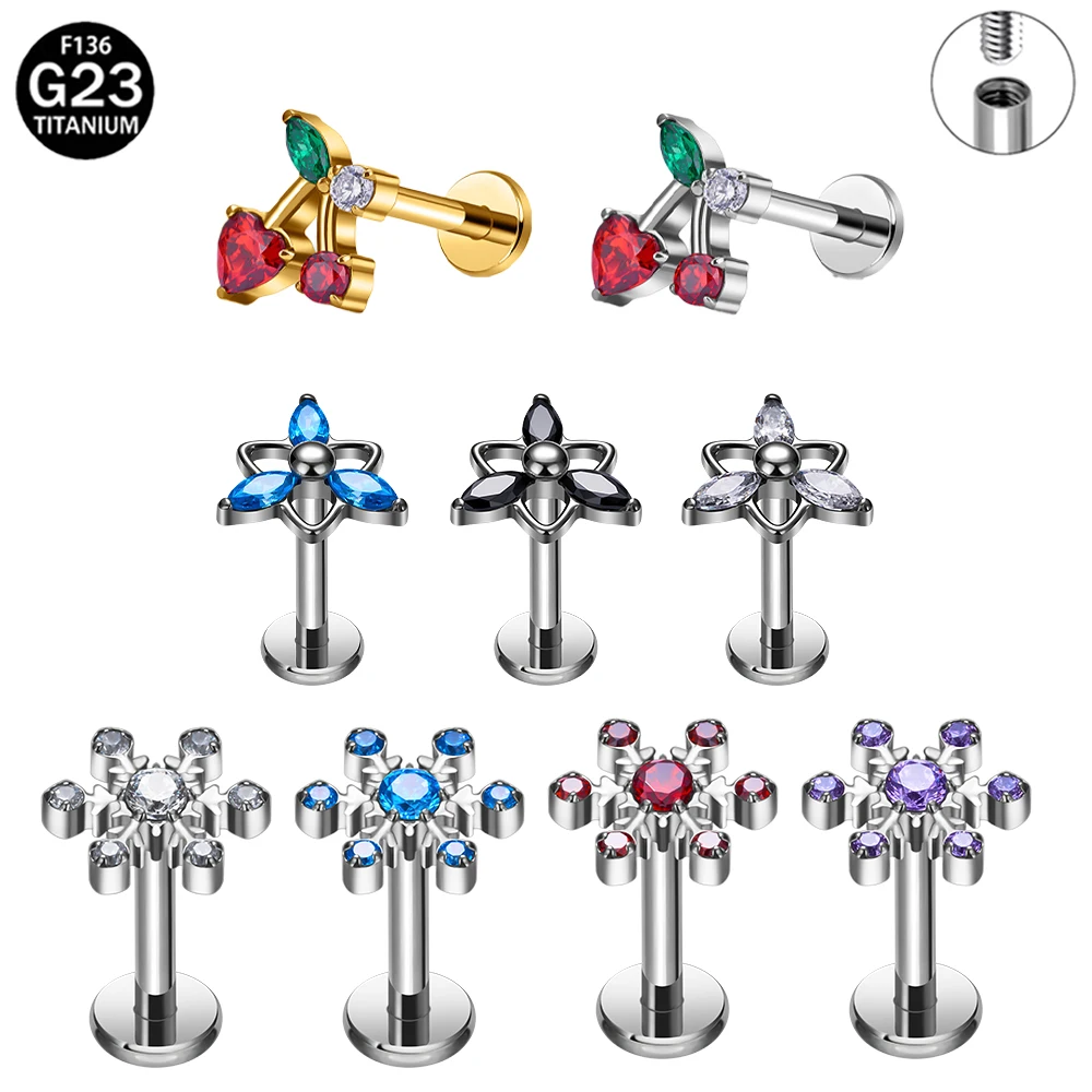 

ASTM F136 Titanium Cherry Earrings Cartilage Lip Stud Piercing Accessories helix Ear Stud Body Piercing Jewelry for Men Women