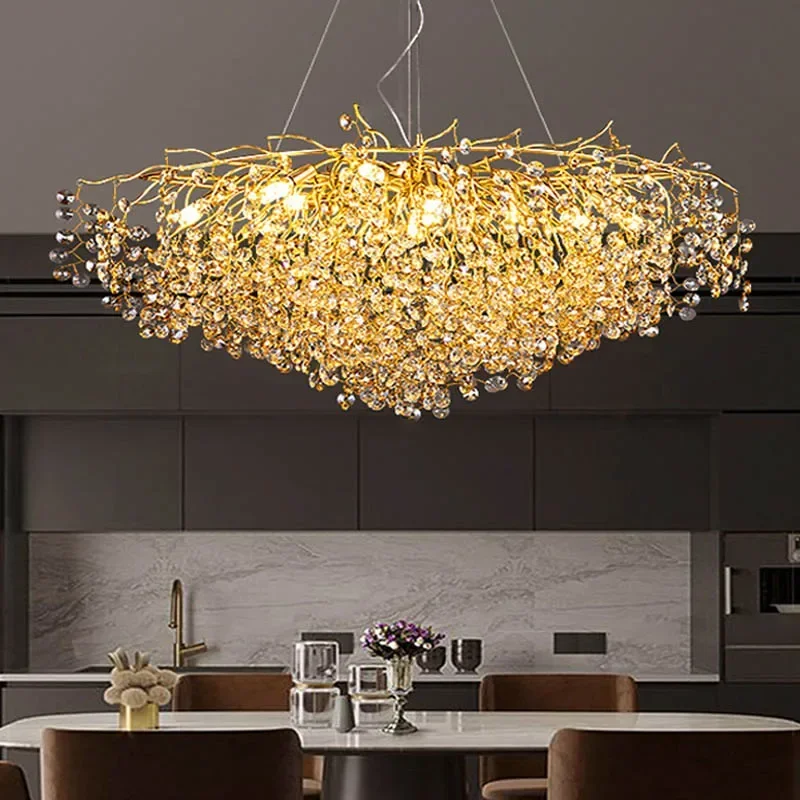 

Modern Villa Dining Living Room Ceiling Chandelier Luxury Interior Decoration Crystal Pendant Lamp Gold Silver Lighting Fixtures