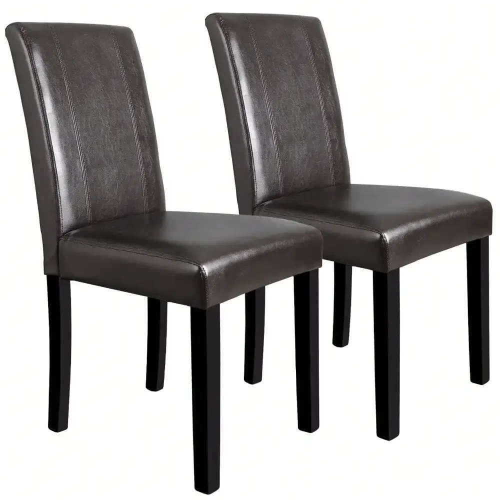 

Dining Parson Room Chairs Kitchen Formal Elegant Leather Design Set of 2 Brown