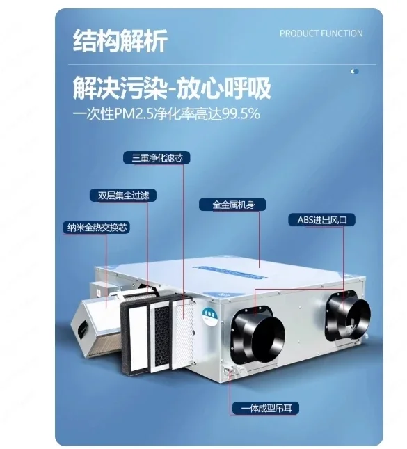 Ceiling Installation Full Heat Exchanger Metal Fan Bidirectional Flow Fresh Air Ventilation Fan