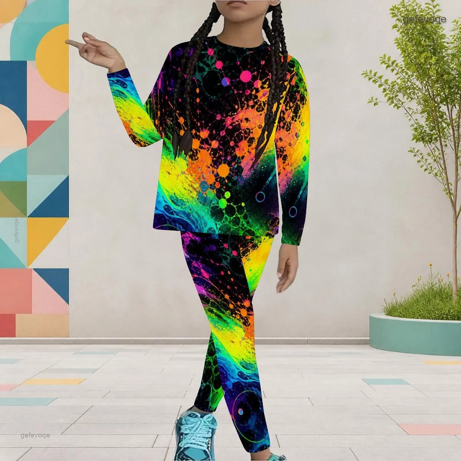 Autumn Galaxy Print Girls Two Piece Set Turtleneck Space Cosmic Abstract Children Clothing Daily Party Wear