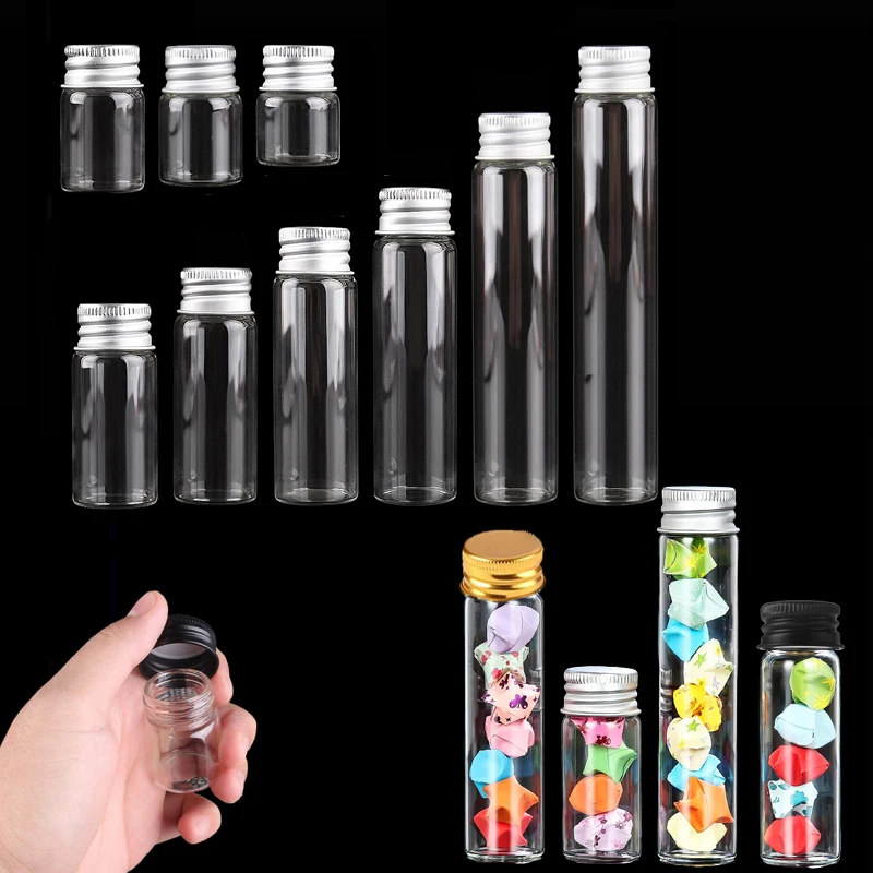 5Pcs 5ml-100ml Mini Glass Bottles with Aluminum Screw Top Lid Sample Vials for Wedding Favors Decorations DIY Flower Tea Storage