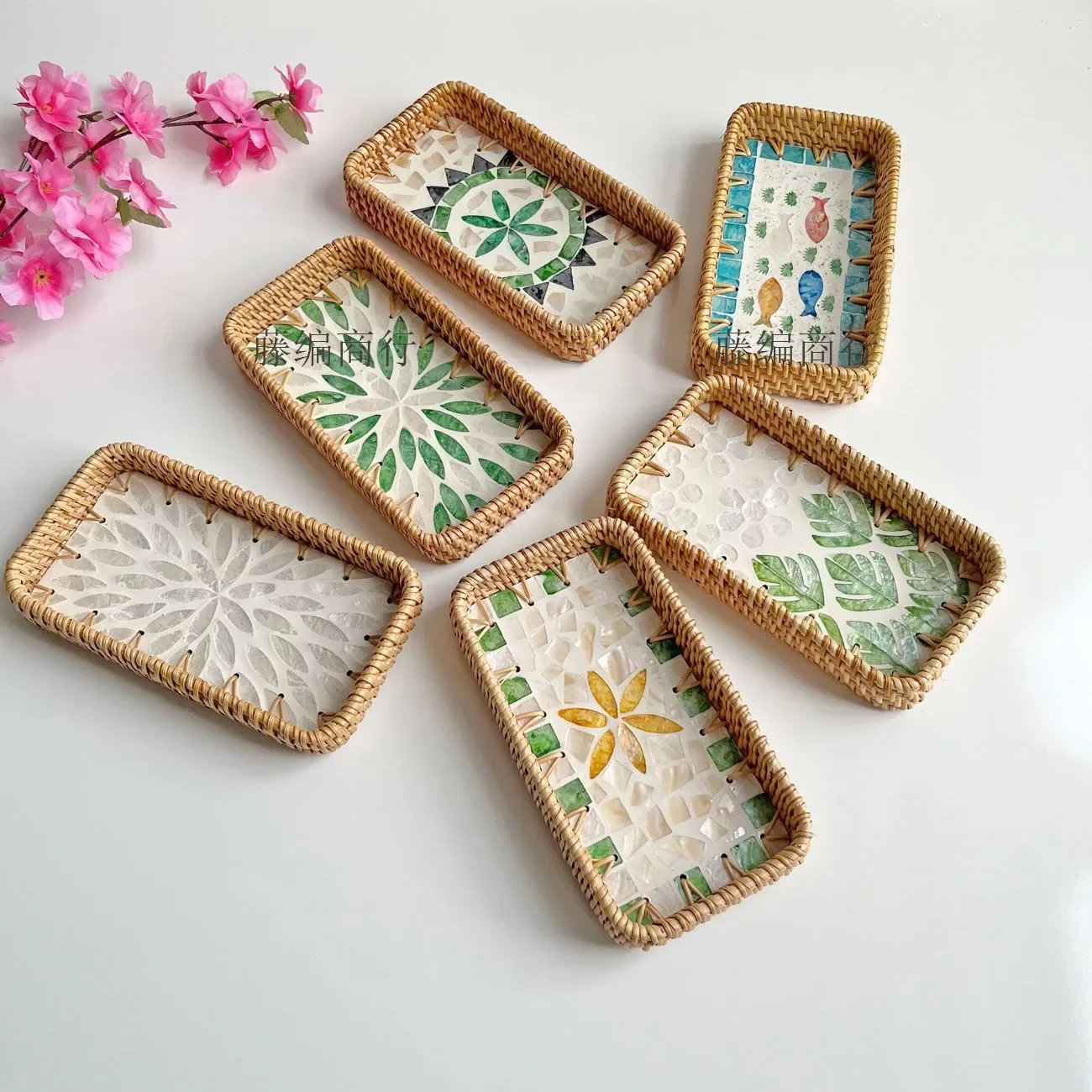 Rattan storage basket hand-woven shell fruit plate ins style imported rectangular tray fruit dinner plate
