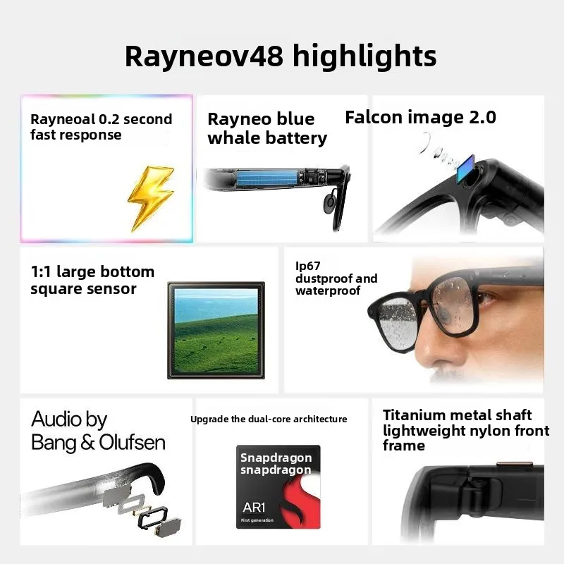 RayNeo V4 AI Glasses Bluetooth Audio IP67 Waterproof AI Smart Photography Translation Lightweight Support IOS Android for Gift