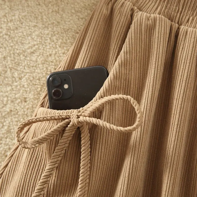 2025 New Plus Size Shot Corduroy High Waist Women's Half Skirt Autumn Bow Cover Crotch A Word Pleated Umbrella Skirt A381