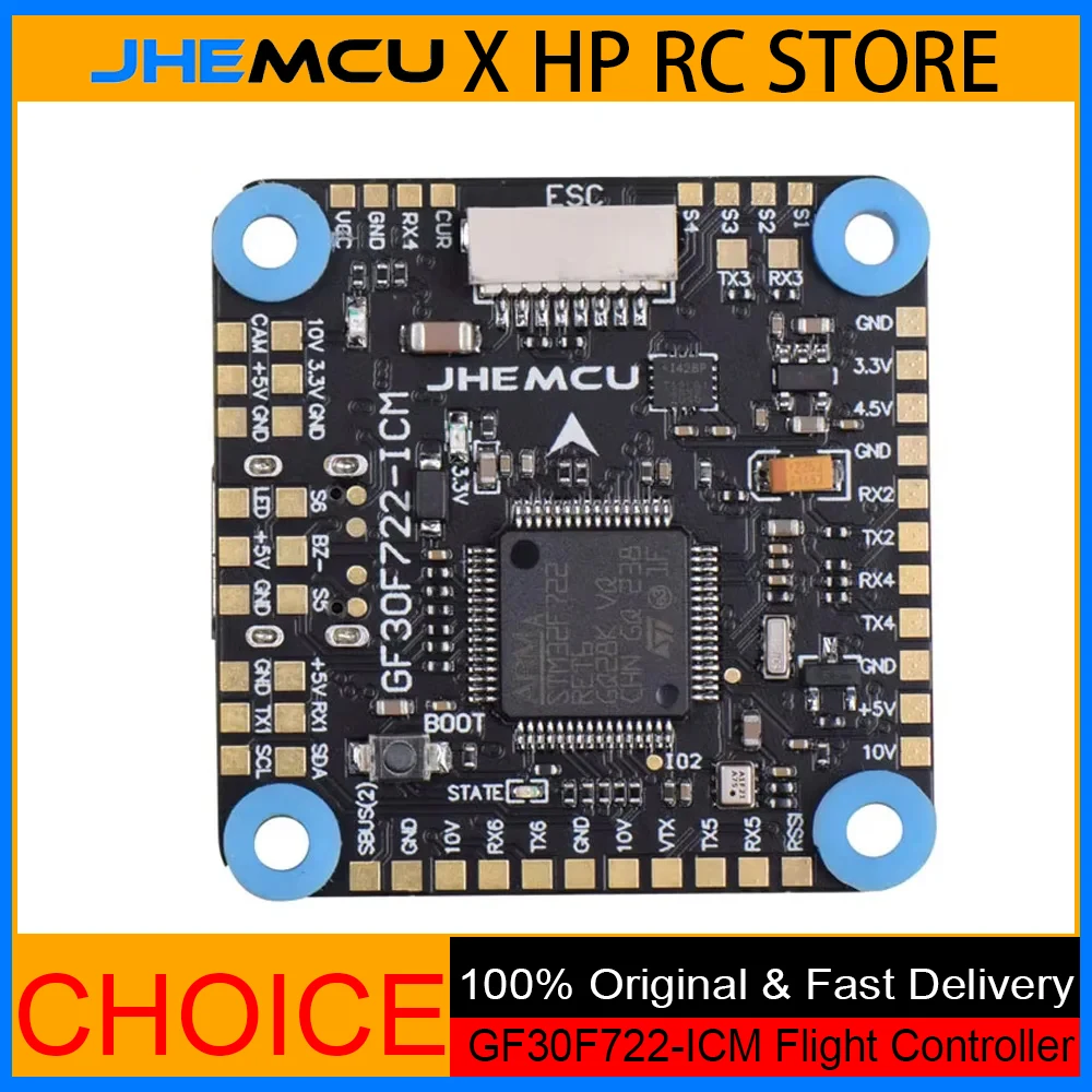 

JHEMCU GF30F722-ICM F722 FC – Baro, OSD, 5/10V Dual BEC, 3-8S, 30.5x30.5mm for FPV Freestyle Drones