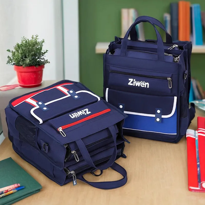 

Большая вместительная двухслойная водонепроницаемая сумка через плечо для мальчиков средней школы, ручная школьная сумка, сумка для книг, сумка для учебных материалов