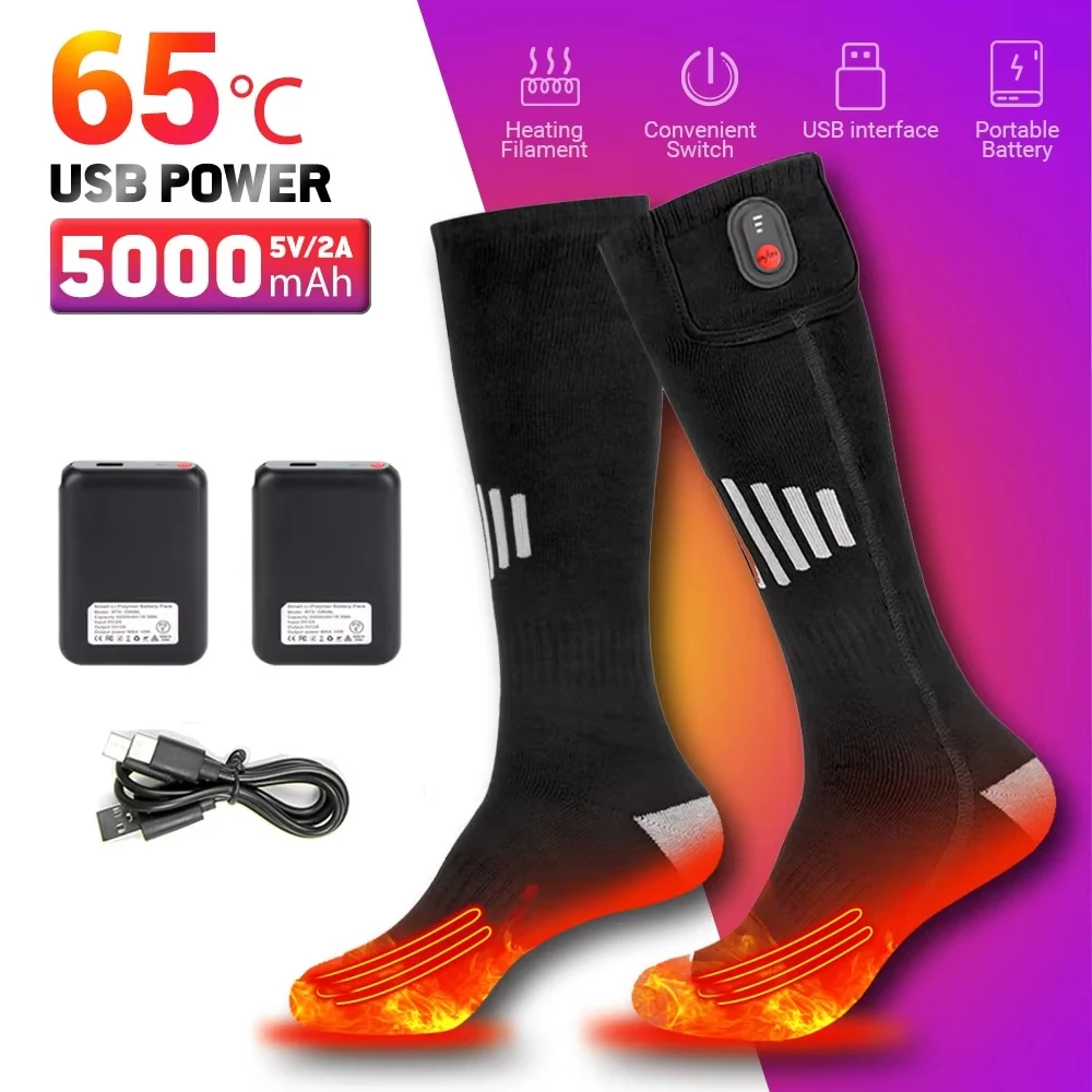 

Heated Socks Winter Warm 5000mAh Outdoor Hot Heated Boots Snowmobile Ski Socks USB Rechargeable Heated Socks Padded