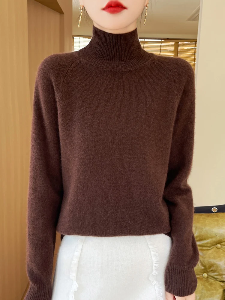 New Arrival Women Merino Wool Sweater Turtleneck Long Sleeve Pullover Autumn Winter Cashmere Bottoming Knitwear Solid Color Tops