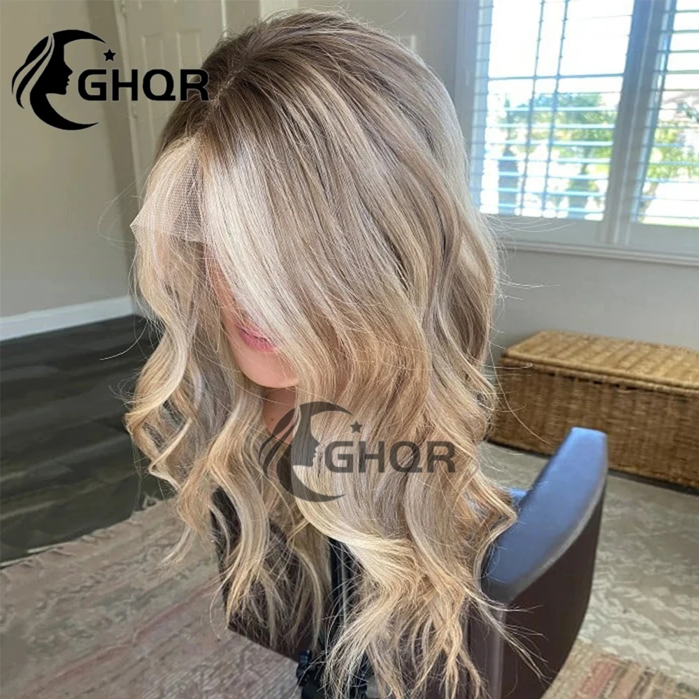 Highlights Brown Blonde Human Hair Wig 100% Human Hair Wig Natural Wave Full Lace Frontal Wigs for Women Glueless Preplucked