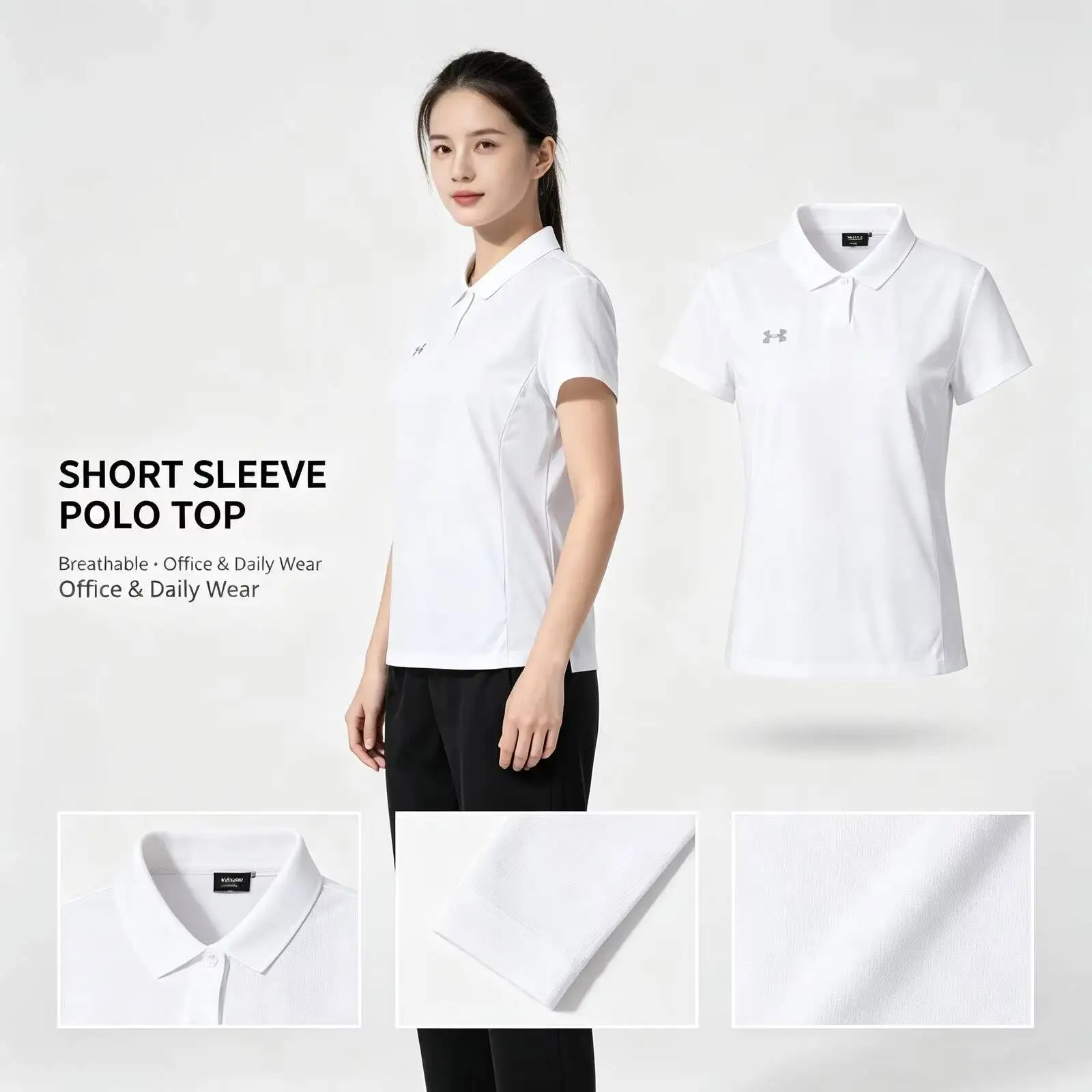 New Under Armour White Short Sleeve Polo Shirt for Women Men Soft Fabric Smart Casual Top Breathable Office Daily Wear