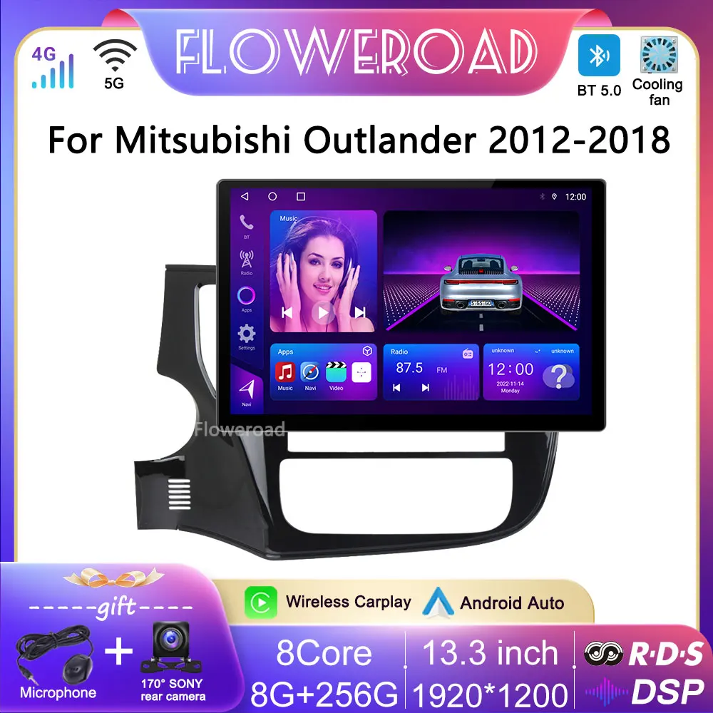 

13,3 дюймовый 1920*1200 8 + 256G DSP Android 12 для Mitsubishi Outlander 2012 - 2018 Автомобильный мультимедийный видеоплеер GPS Автомобильный плеер