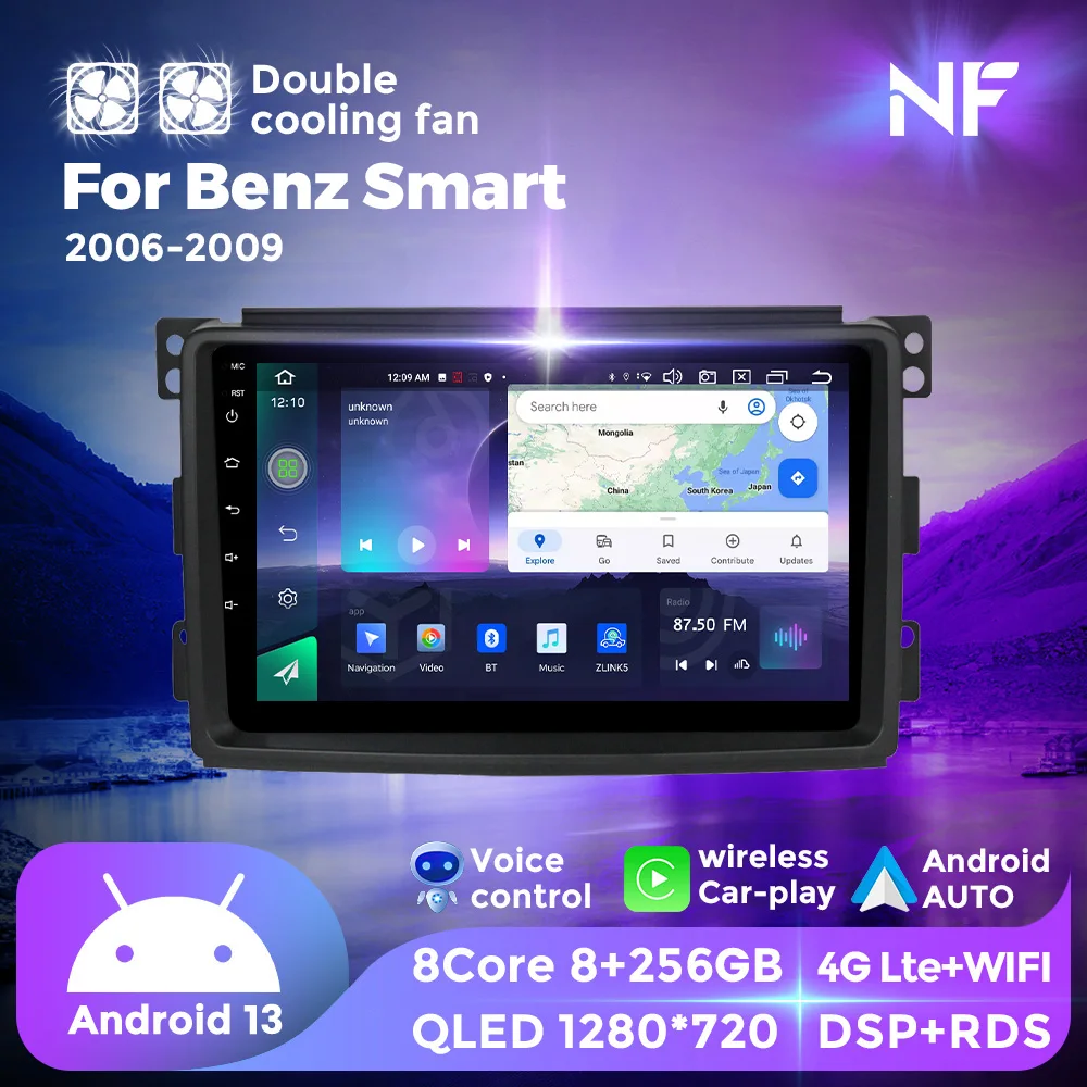 

QLED Android 13 For Mercedes Benz Smart Fortwo 2006-2009 Car Radio Multimedia HD Video Player Navigation GPS 2Din 8G + 256G WIFI