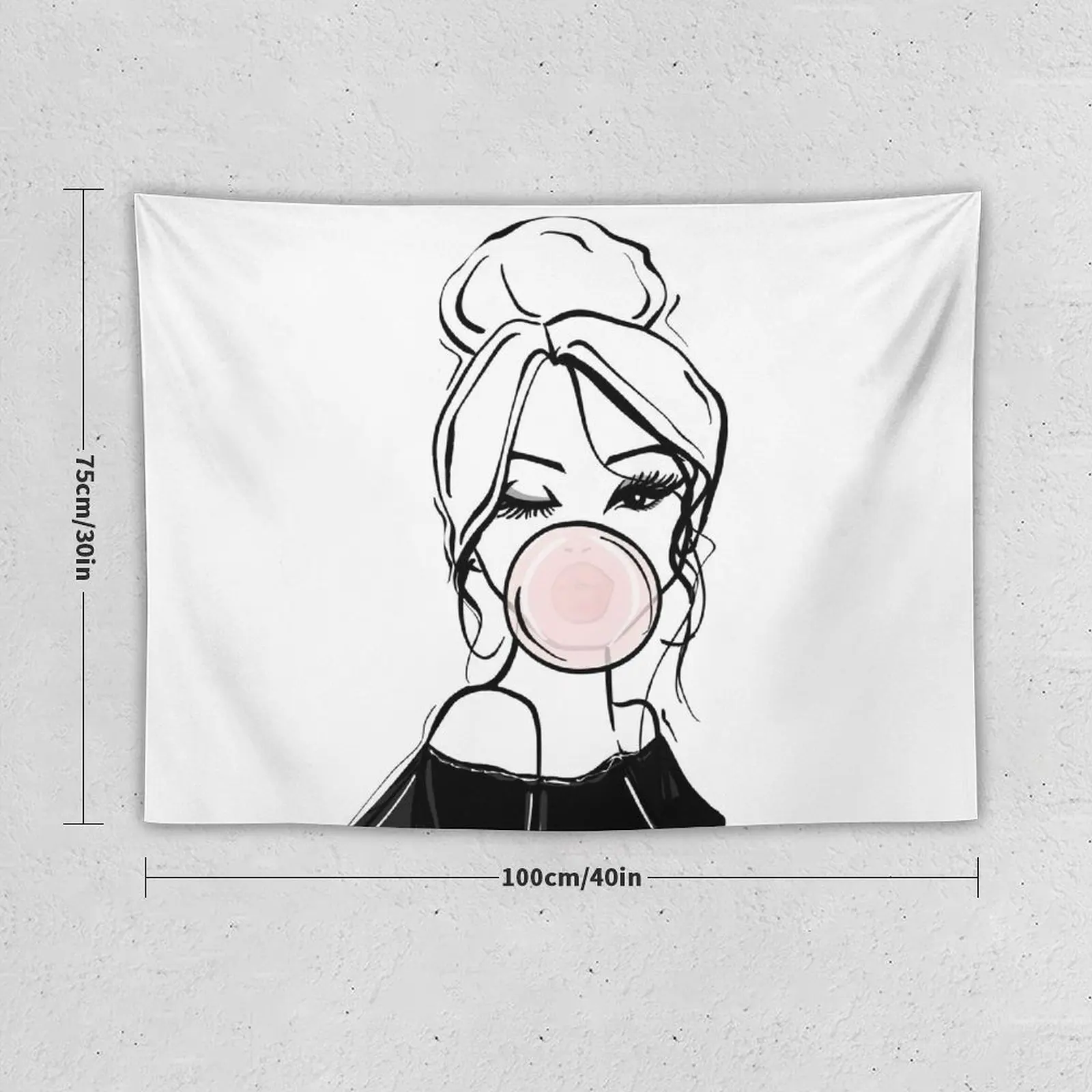 New Bubble Gum Wink Fashion Illustration Tapestry Room Aesthetic Decorative Wall Mural