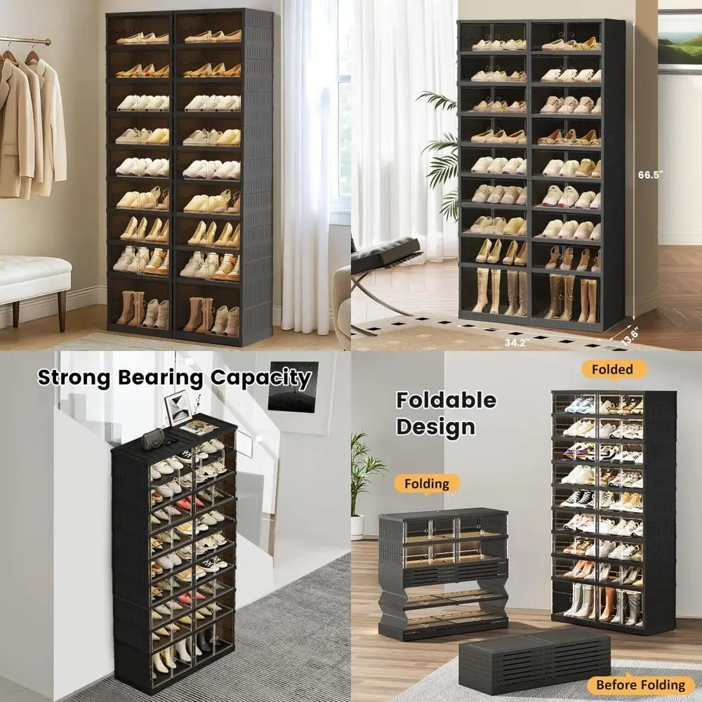 

Foldable Sneaker Storage Cabinet for Closets and Entryways: Collapsible Shoe Organizer, Stackable Shoe Rack