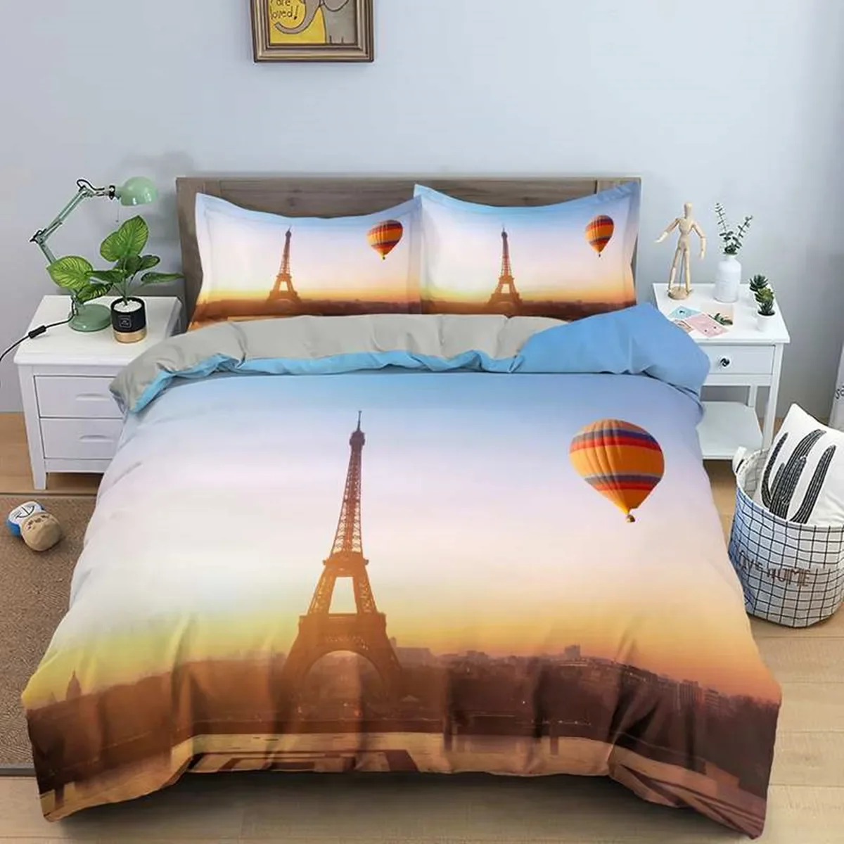 Paris Tower Duvet Cover Famous Buildings In France for Women Men Adults Pink Romantic Bedroom Decoration Polyester Quilt Cover