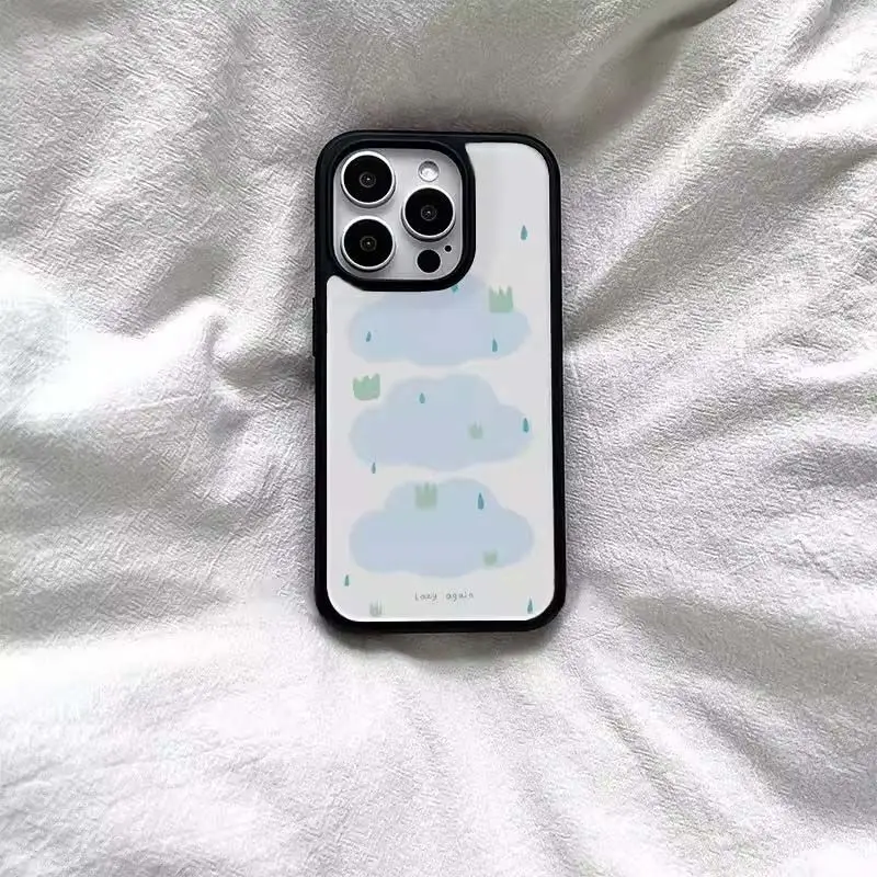 

Ins Simple Clouds Phone Case For iPhone 17 AIR 16 15 14 13 12 11 Pro Max XS XR 7 8 Plus Black Framed Acrylic Cover