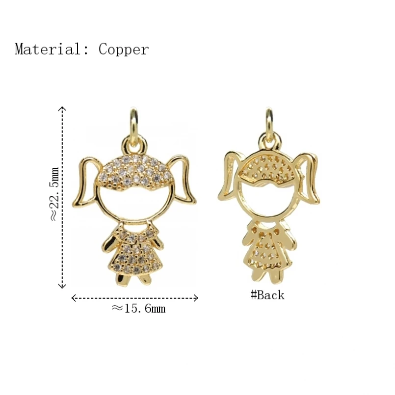 10 Uds. De dijes de circonia cúbica de Color dorado, colgante de cobre negro para niños y niñas, ajuste Invisible, joyería de aproximadamente 15,5x22,5mm