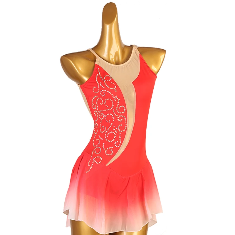 

Red Figure Skating Dress Women Girl Ice Skating Dress Gymnastics Costume Kids Crystal Rrhinestone Ballet Clothes TXH-B204