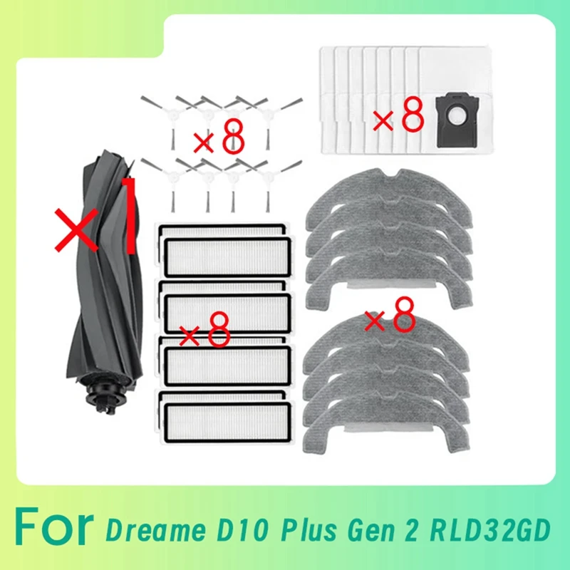 

33 Pcs Main Side Brush Mop Filter For Dreame D10 Plus Gen 2 RLD32GD Sweeping Robot Cleaner Parts Replacement