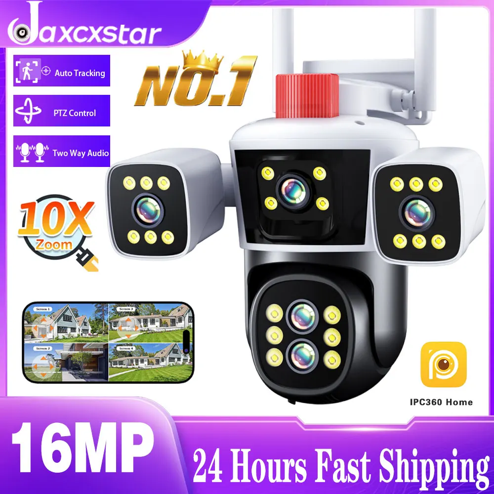 

8K 16MP WiFi Security Camera Outdoor Three Screen 360° PTZ View Surveillance CCTV Camera IPC360 Home