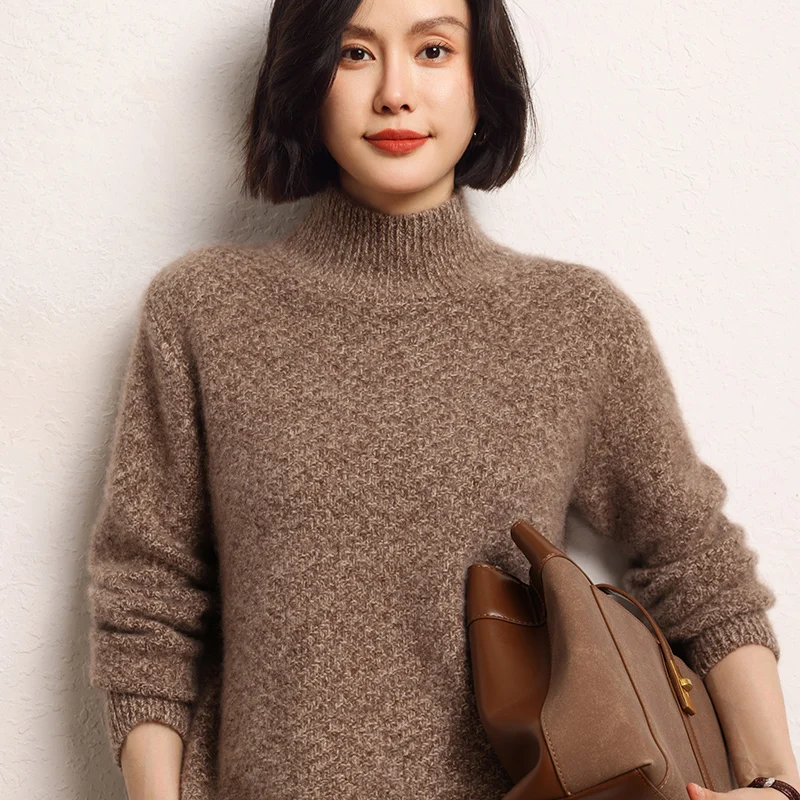 2024 Autumn and Winter New 100% Cashmere Sweater Turtleneck Top Women\'s Thickened Warm Pullover Lady Loose Casual Knitted Jumper