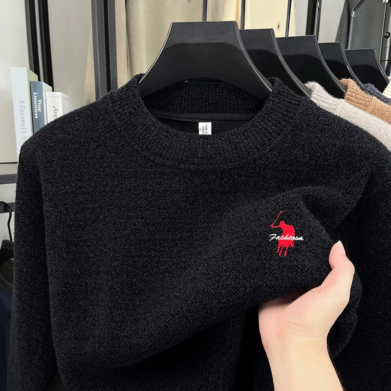 

New Non Pilling Mink Fur Round Neck Men's Sweater, Autumn and Winter Thick and Plush Warm Knit Base Sweater, Long Sleeved Top