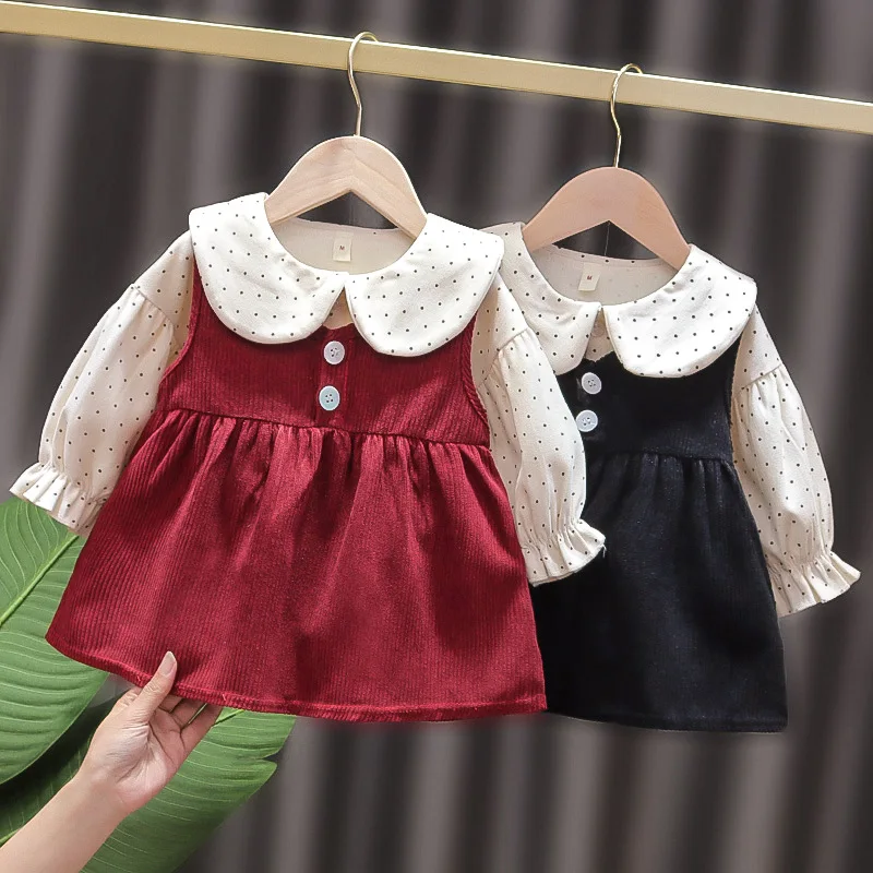 

Baby Girl Clothes Set Doll Collar Tops+Sleeveless Dress 2Pcs Suit Kid Girl Outfit Princess Costume Toddler Dress Two-Piece A953