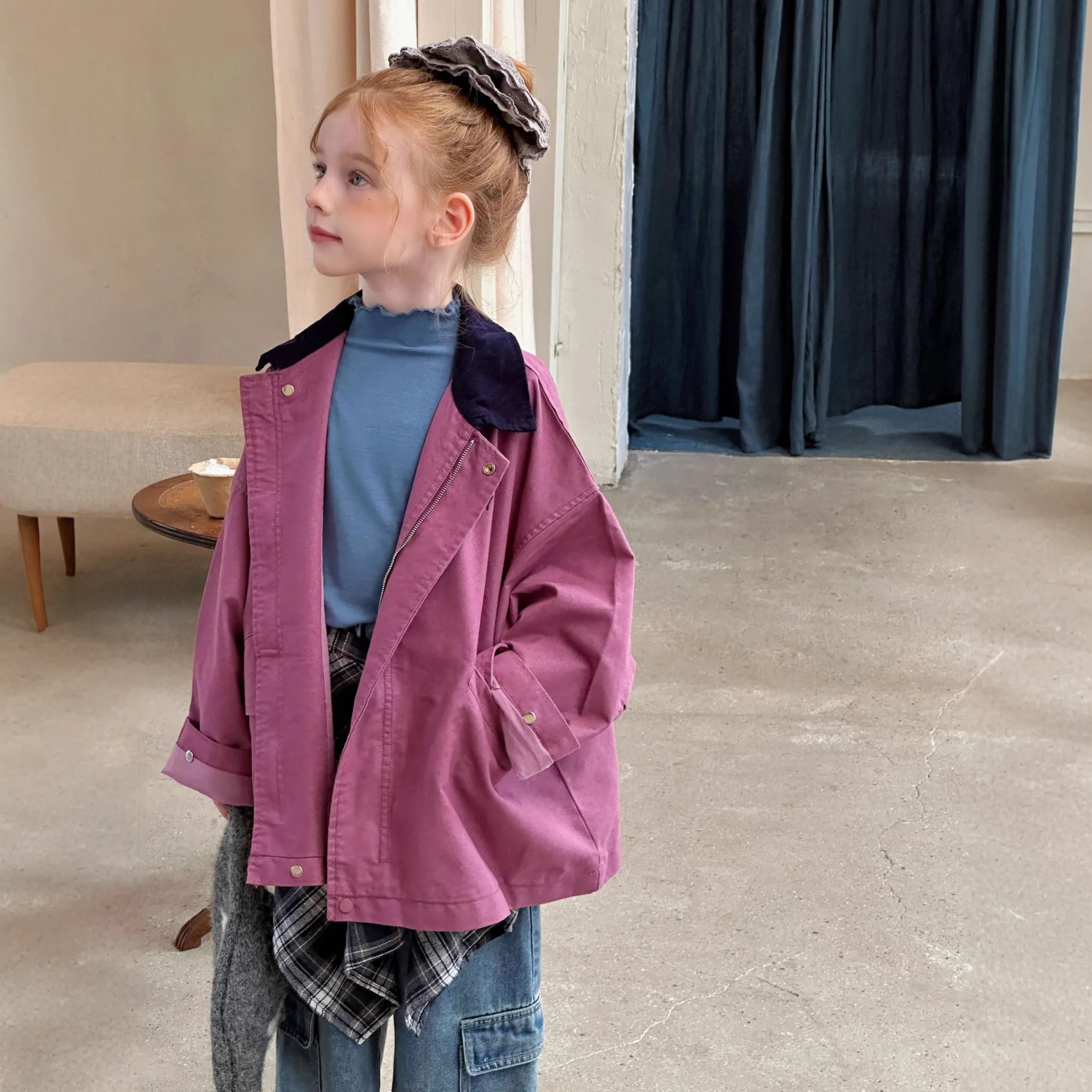 

Girls' Cargo Jacket Autumn 2025 New Children's Loose Print Trench Coat Baby Casual Jacket Top